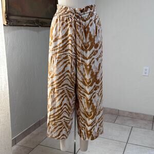 Zebra Print Linen Wide Leg Pants Paperbag Waist XL Marc New York